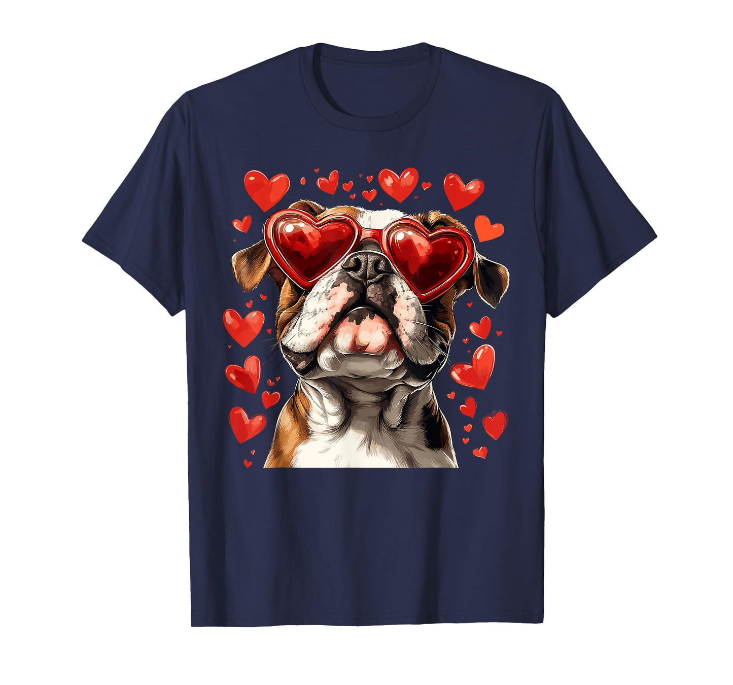 Bulldog Heart Glasses Cute Bulldog Valentine’s Day Dog Lover Men Women Kids T-Shirt