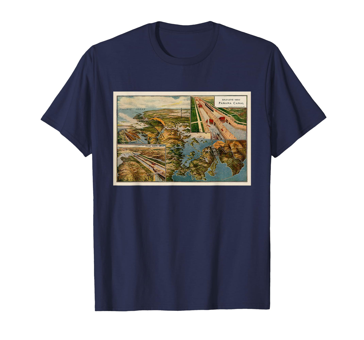 Panama Canal Birds Eye Map (1914) T-Shirt