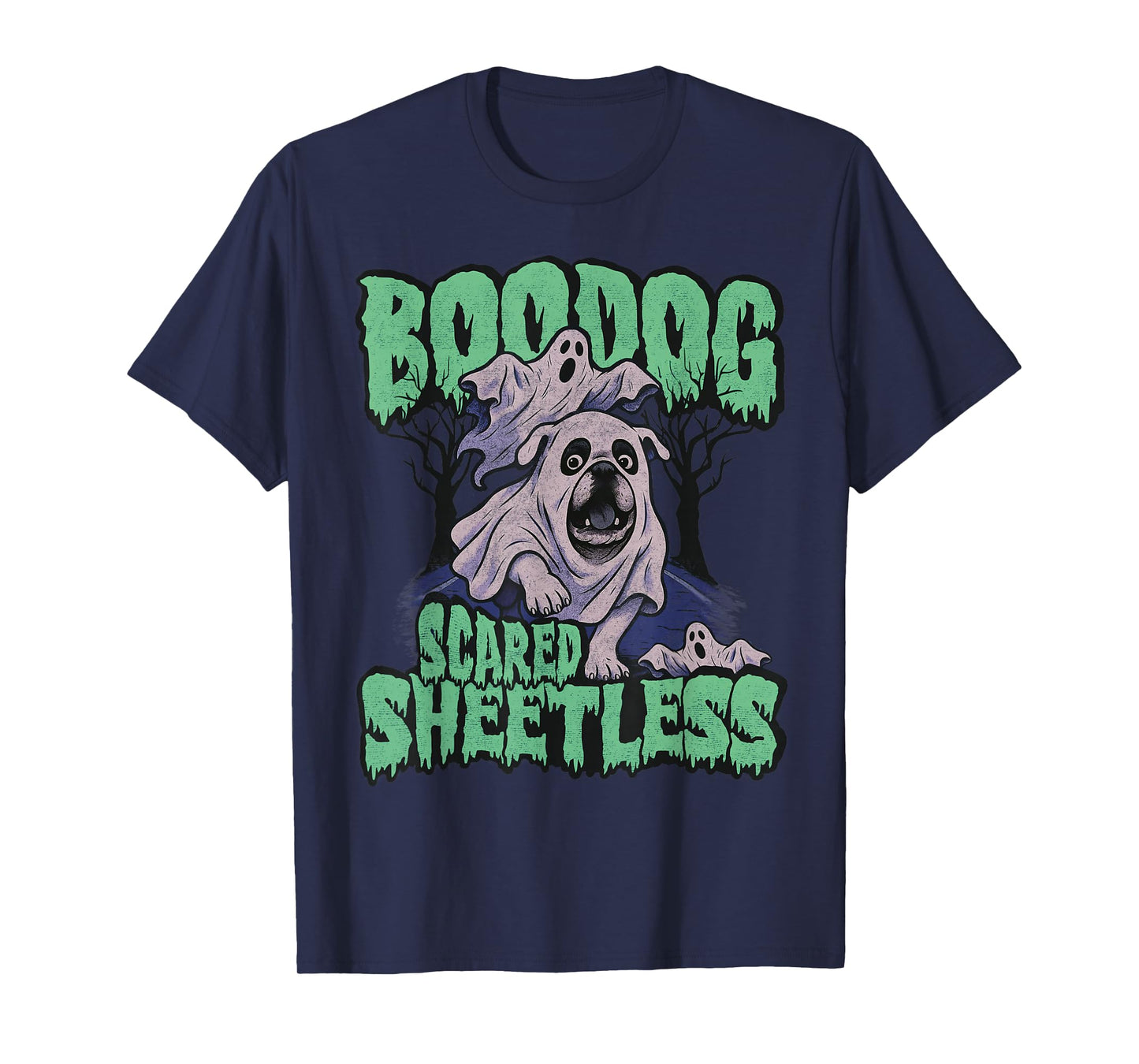 Funny Scared English Bulldog Halloween, Boodog Ghost Dog Mom T-Shirt