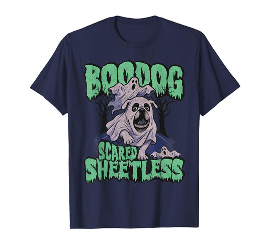Funny Scared English Bulldog Halloween, Boodog Ghost Dog Mom T-Shirt