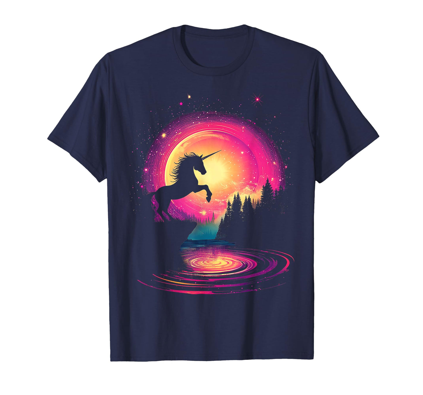 Unicorn Mythical Forest Motif Fantasy Art Unicorn T-Shirt
