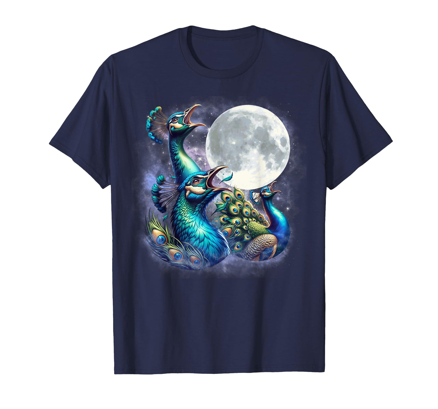 Three Peacocks Moon Funny Peacock Howling Wolfs Moon Parody T-Shirt