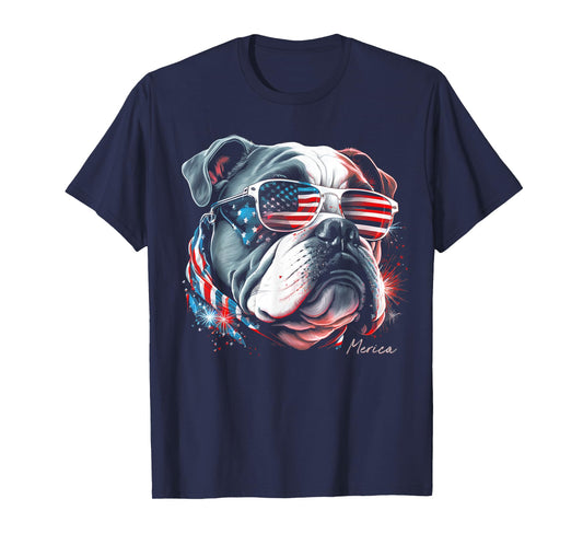 English Bulldog Dog 4th of July American Flag USA Funny T-Shirt