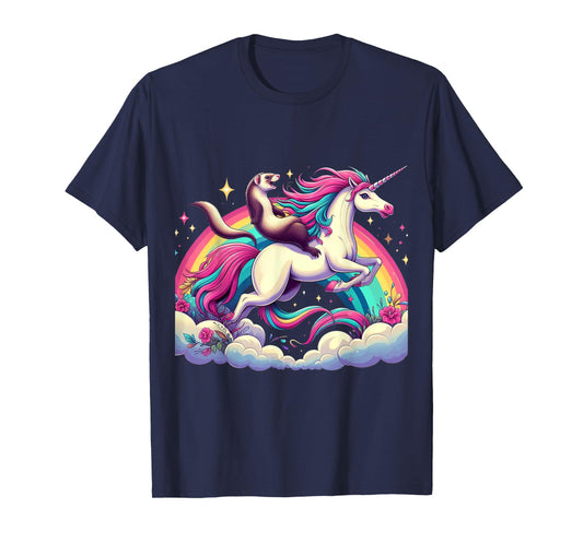 Ferret Riding Unicorn Boys Girls Men Women Kids Rainbow T-Shirt