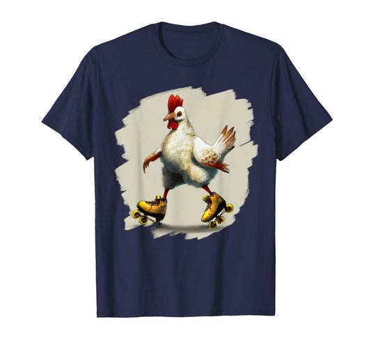 Funny Chicken Roller Skates Farm Animal Skating Roller Derby T-Shirt