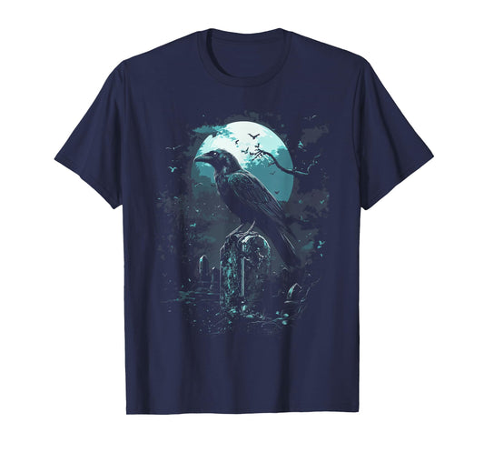 Halloween theme Gothic raven Spooky graveyard Raven Bird Gothic Raven art Cemetery Fantasy T-Shirt