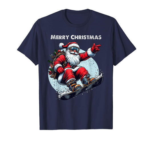 Santa Claus Snowboarding Merry Christmas Winter Holiday Xmas T-Shirt