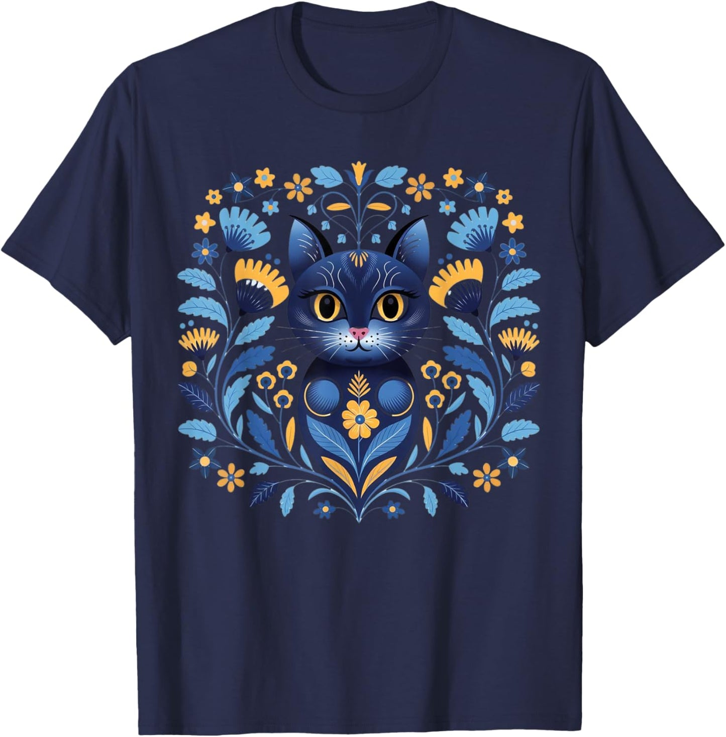 Ukraine Cat Floral Vintage Ukrainian Flag Vyshyvanka Style T-Shirt
