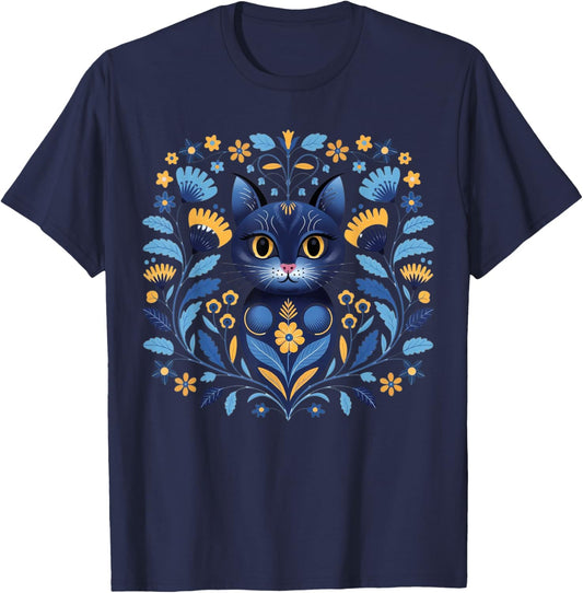 Ukraine Cat Floral Vintage Ukrainian Flag Vyshyvanka Style T-Shirt