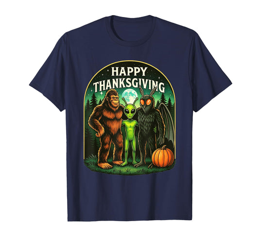 Happy Thanksgiving Shirt Men Bigfoot Alien Mothman Sasquatch T-Shirt
