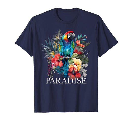 Paradise Parrot Tropical Bird Vacation Beach Flower Hawaiian T-Shirt for Men Women Kids