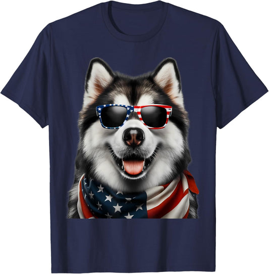 Alaskan Malamute Dog 4th Of July American Incependence Day T-Shirt