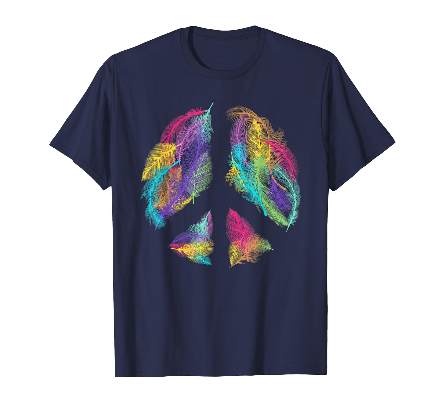 Peace Sign Colorful Feathers Hippie Peace Symbol Retro T-Shirt