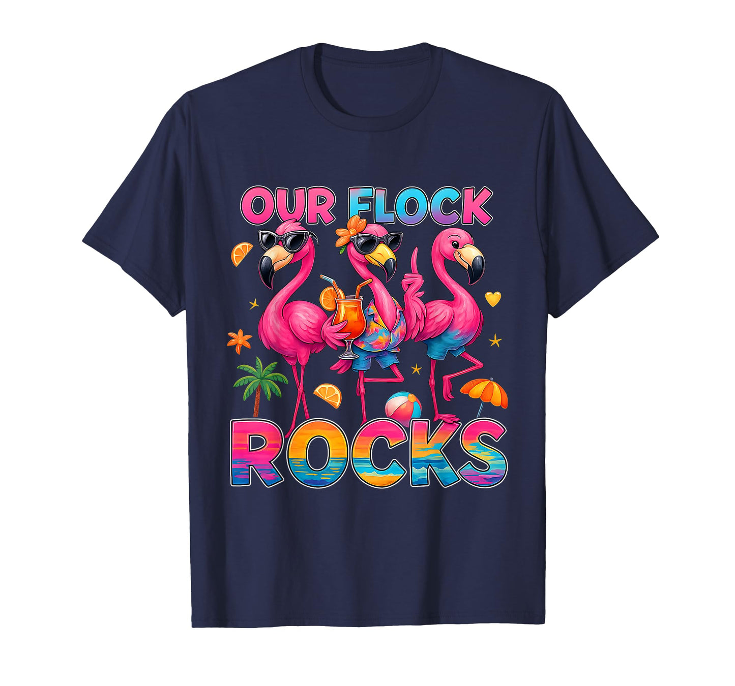 Summer Vacation Family Matching Our Flock Rocks Flamingo T-Shirt