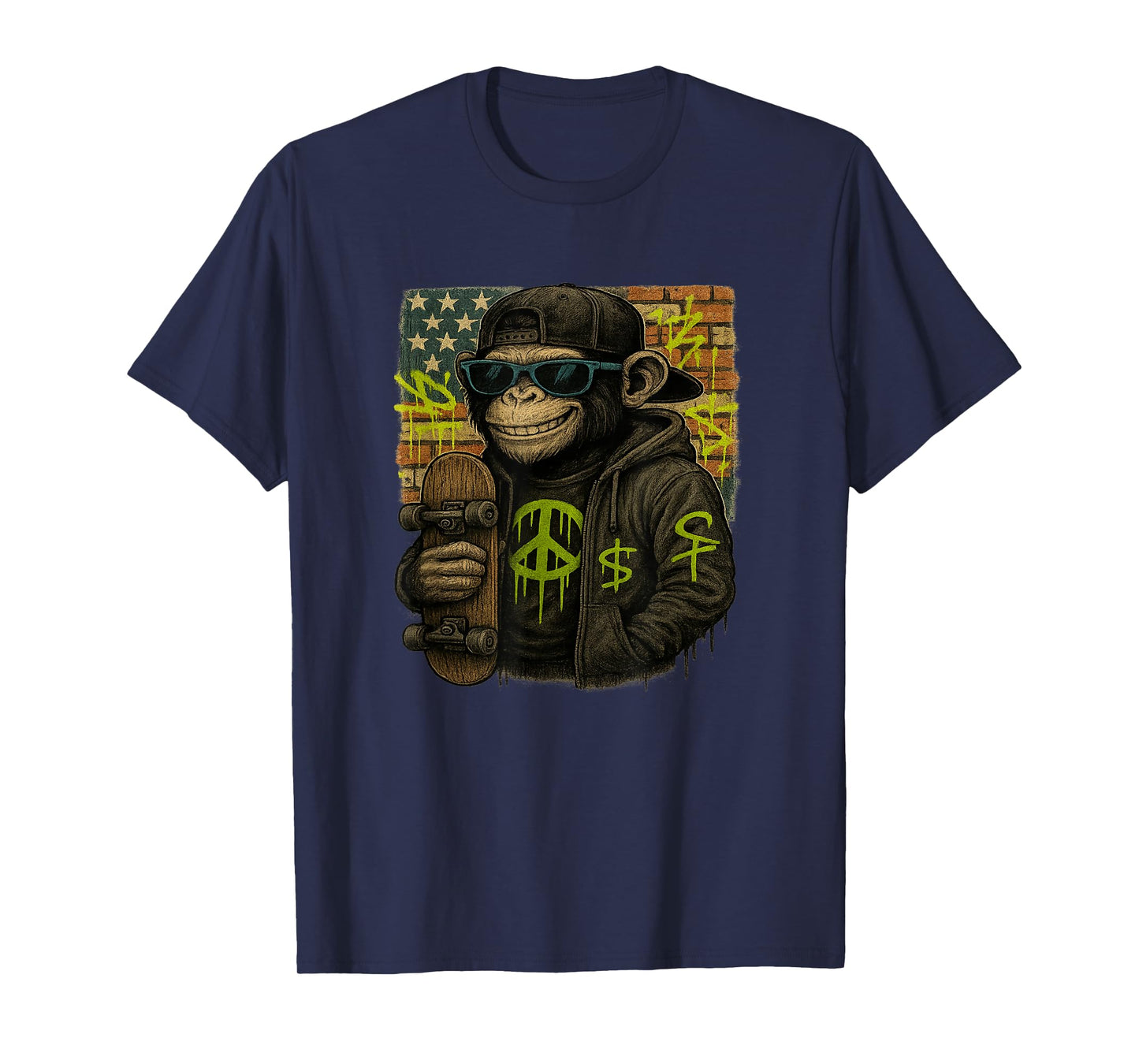 Funny Monkey with sunglasses cool street skateboard T-Shirt