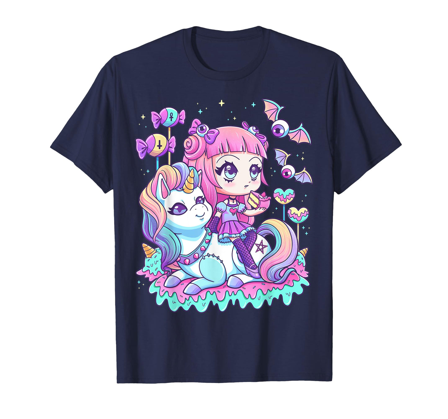 Pastel Goth Cute Creepy Girl Unicorn Kawaii Menhera Witchy T-Shirt