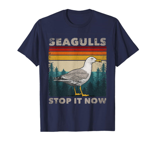 Funny Seagulls Stop It Now Bird Lover 80s Retro Seagull T-Shirt
