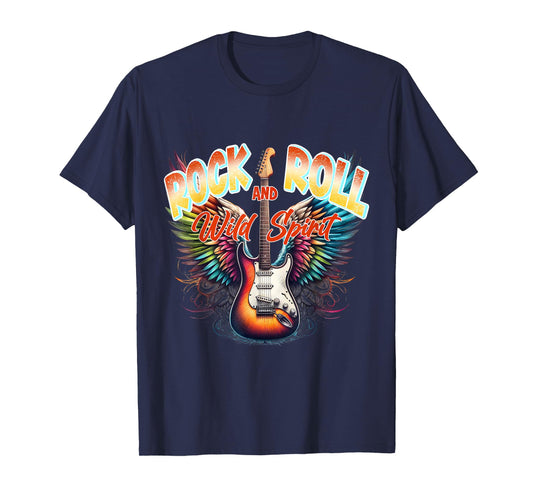Rock And Roll Wild Spirit Vintage Retro Guitar Floral T-Shirt