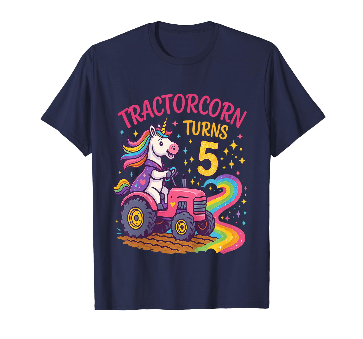 Kids Funny Unicorn Tractors 5th Birthday Girls Kids T-Shirt