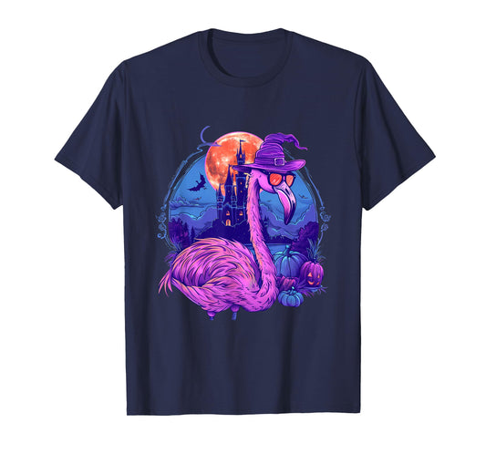 Halloween Flamingo Pumpkin Trick Or Treat Haunted Castle T-Shirt