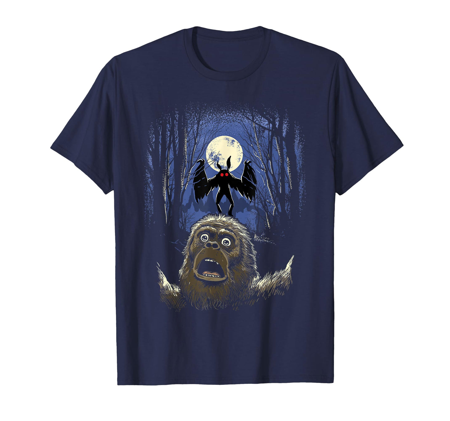 Scared Bigfoot Selfie Bigfoot With Mothman Monster Cryptid T-Shirt