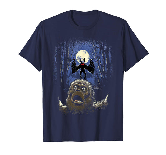 Scared Bigfoot Selfie Bigfoot With Mothman Monster Cryptid T-Shirt