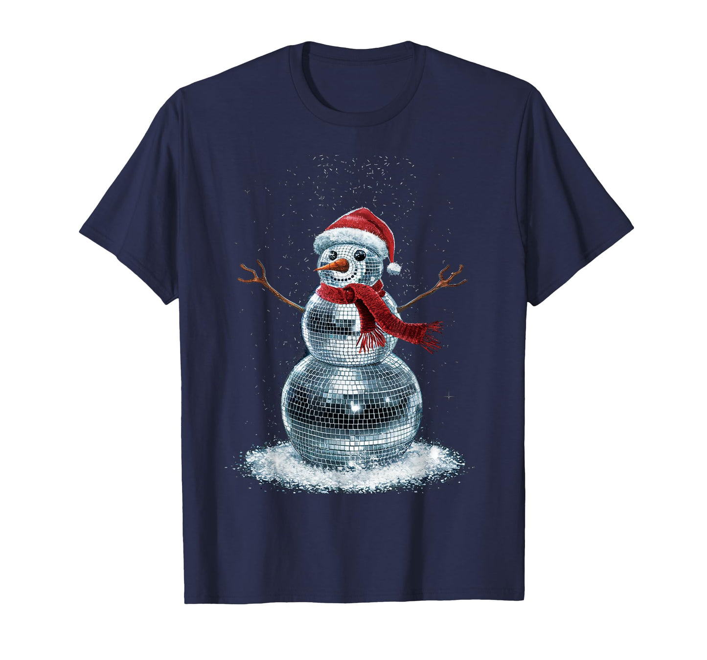 Snowman Christmas Retro Santa Hat Disco Ball Matching Family T-Shirt