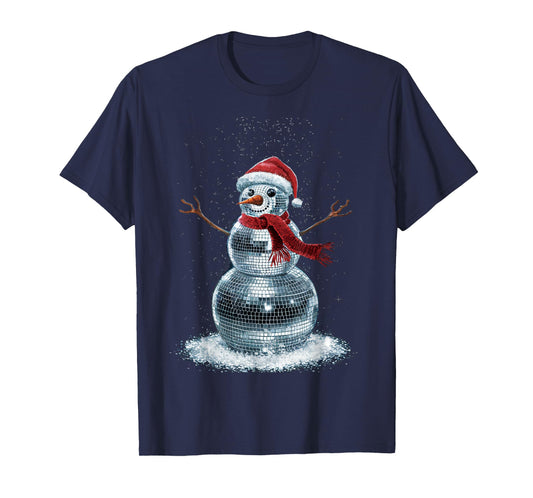 Snowman Christmas Retro Santa Hat Disco Ball Matching Family T-Shirt