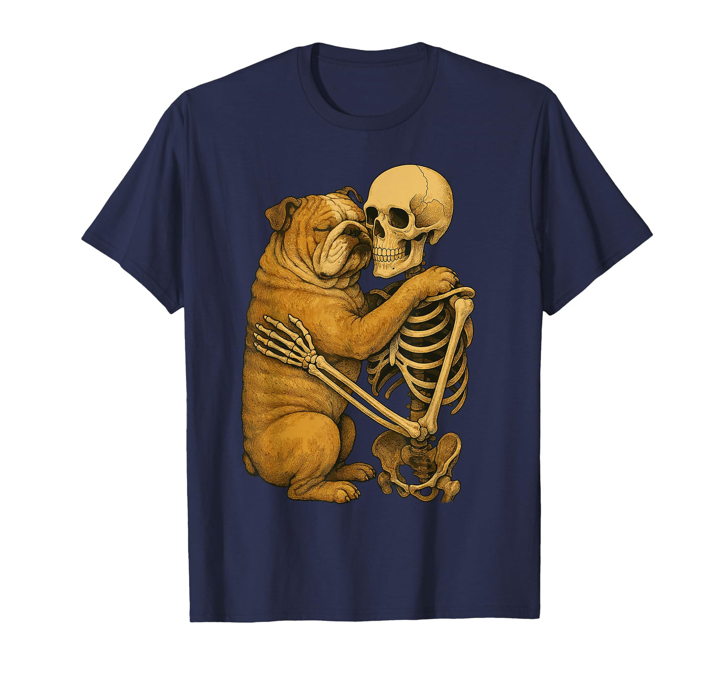 Skeleton Hugging English Bulldog T-Shirt