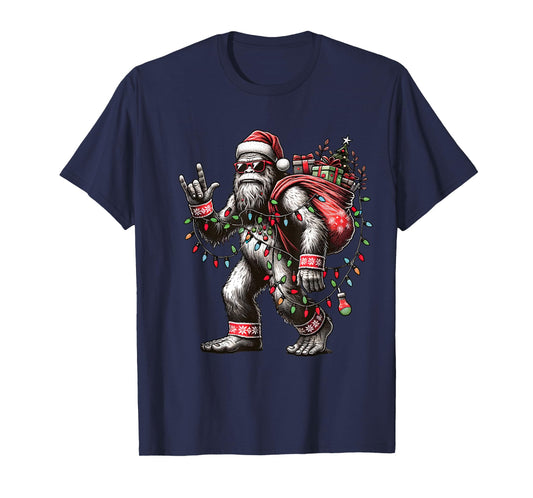 Funny Bigfoot Christmas Santa Sasquatch with Lights T-Shirt