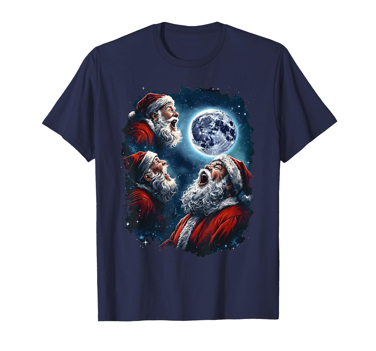 Three Santa Claus Moon Howling Funny Christmas Holiday Meme T-Shirt