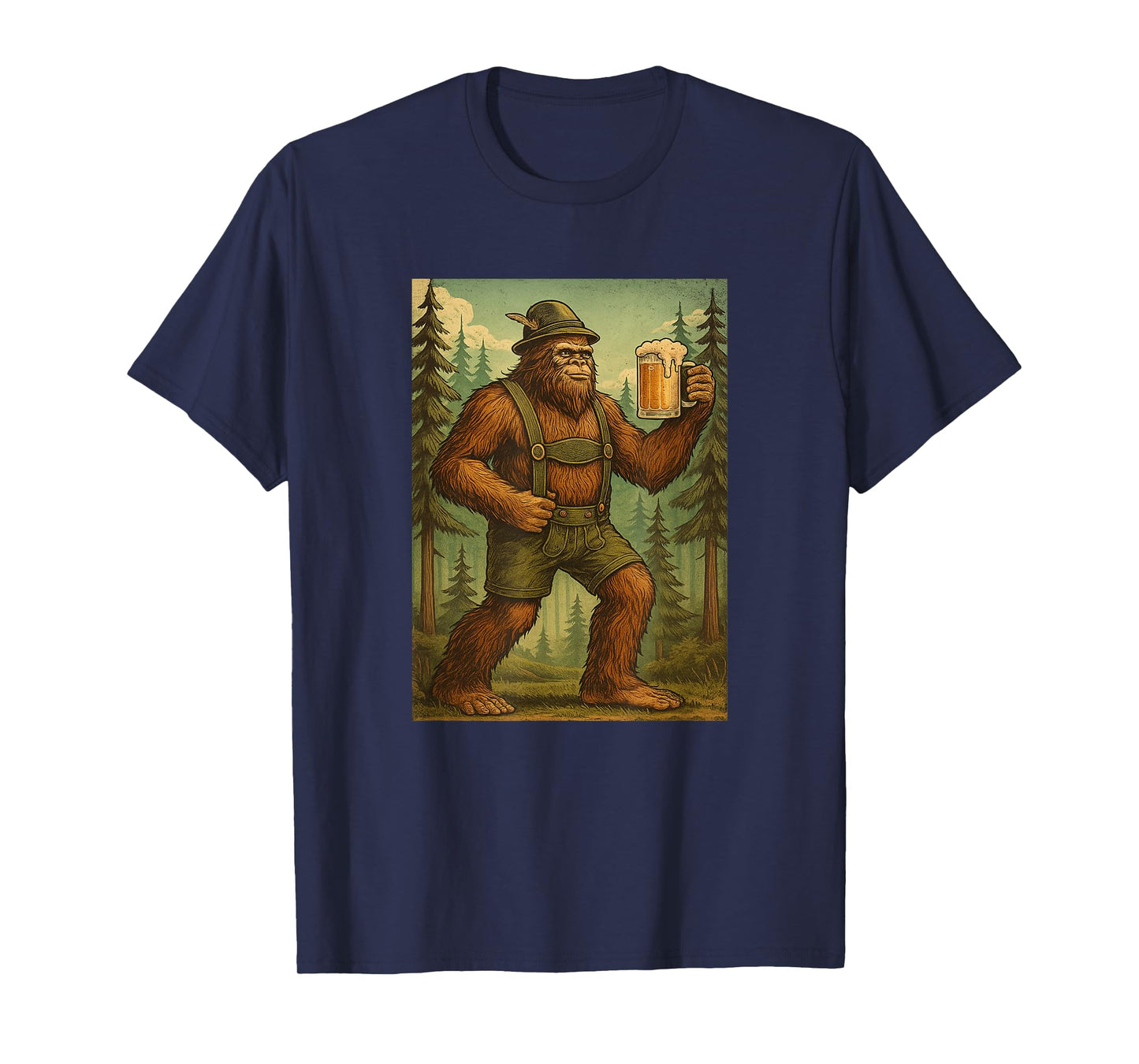 Mens Funny Oktoberfest tShirt German Bigfoot Lederhosen T-Shirt
