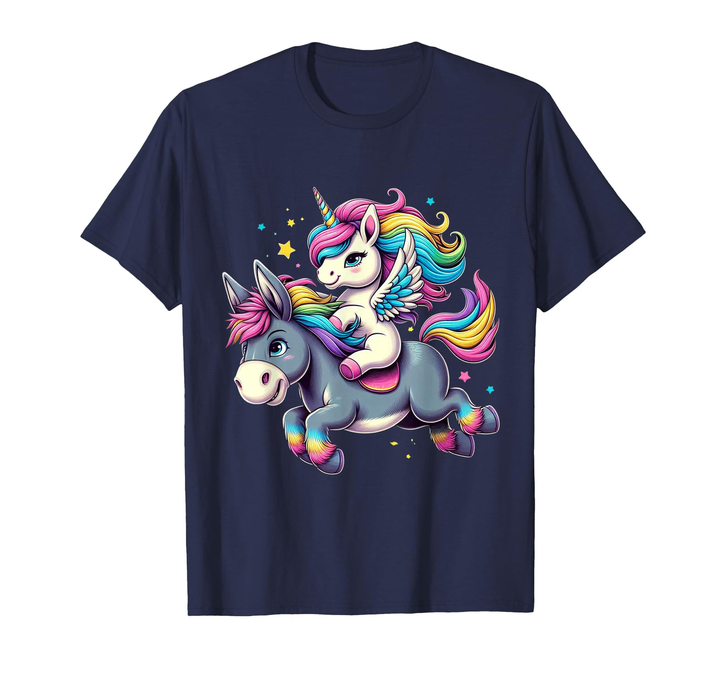 Unicorn Riding Donkey Boys Girls Men Women Kids Rainbow T-Shirt