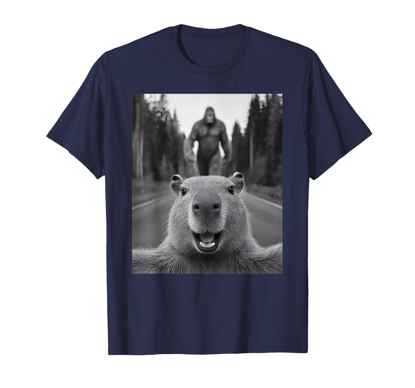 Scared Capybara Selfie with Sasquatch Bigfoot, Funny Capy T-Shirt