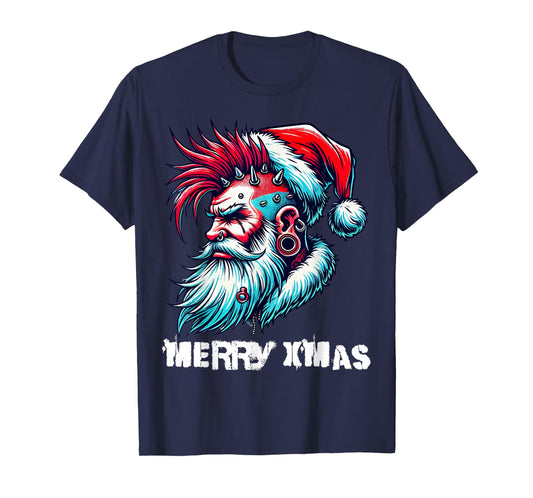 Merry X-Mas Punk Rock Santa Claus Christmas Holiday T-Shirt