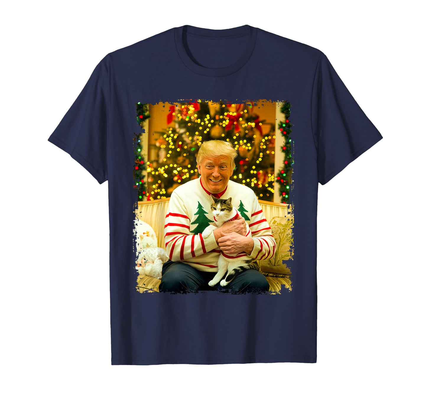 Funny Trump Christmas Sweater for Cat Lovers Xmas Pajamas T-Shirt