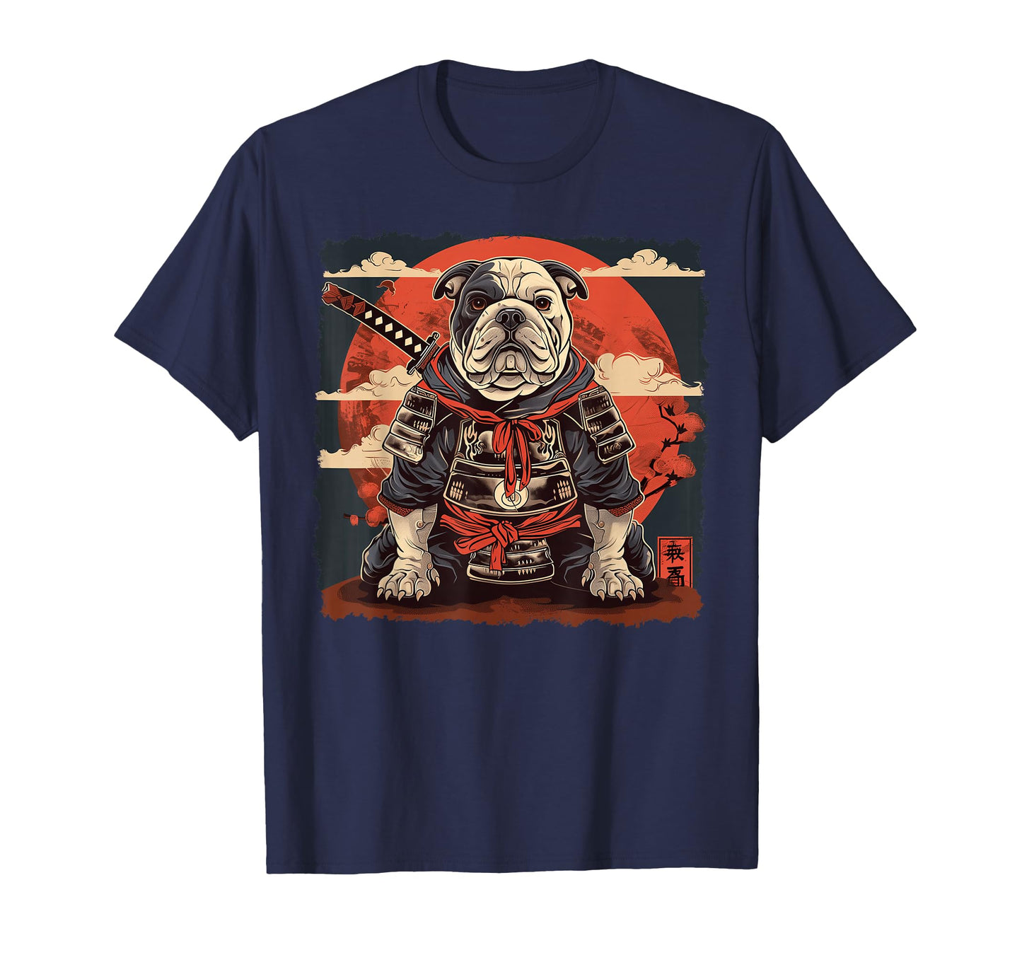 Bulldog Dog Japanese Art Samurai Ukiyo-e Vintage T-Shirt
