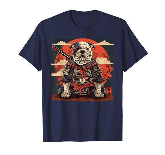 Bulldog Dog Japanese Art Samurai Ukiyo-e Vintage T-Shirt