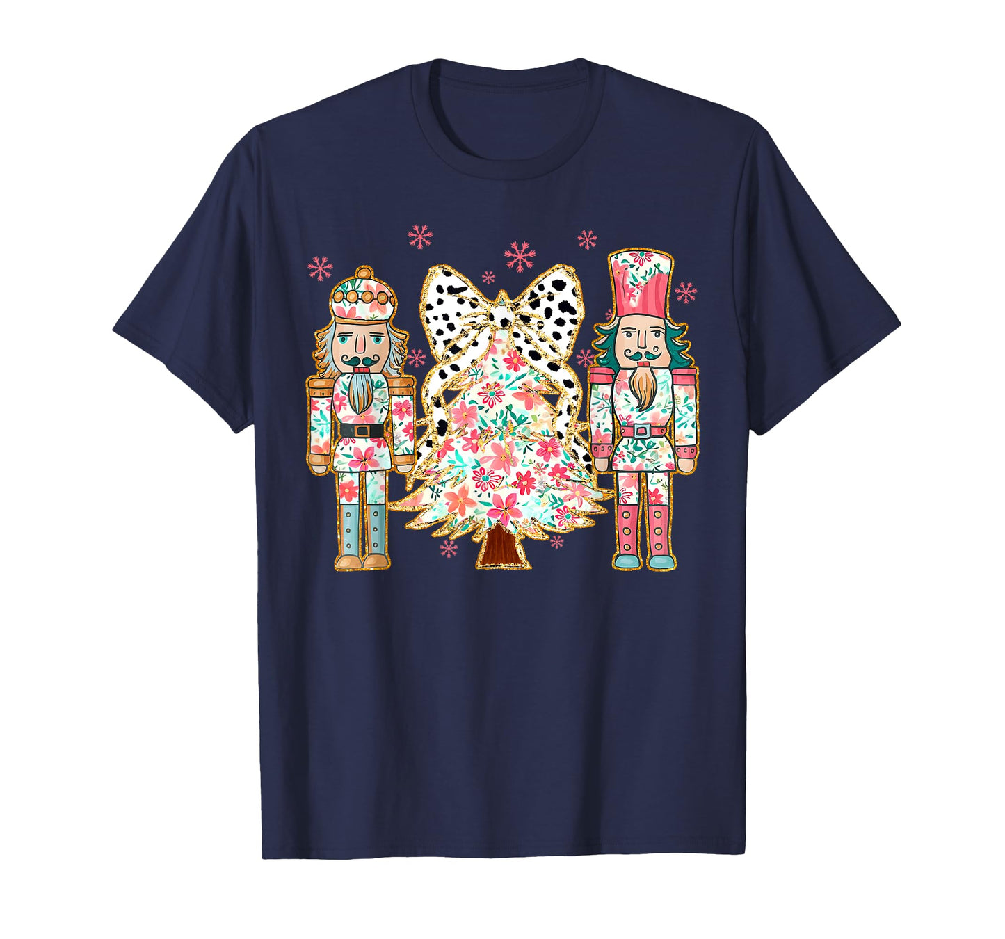 Colorful Coquette Bow Floral Nutcracker Christmas Tree Girly T-Shirt