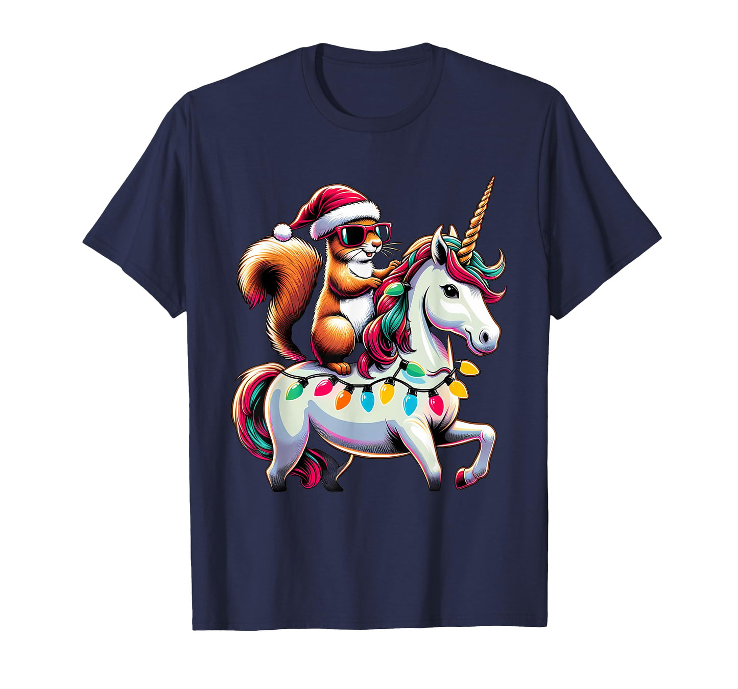 Christmas Lights Squirrel Riding Unicorn T-Shirt