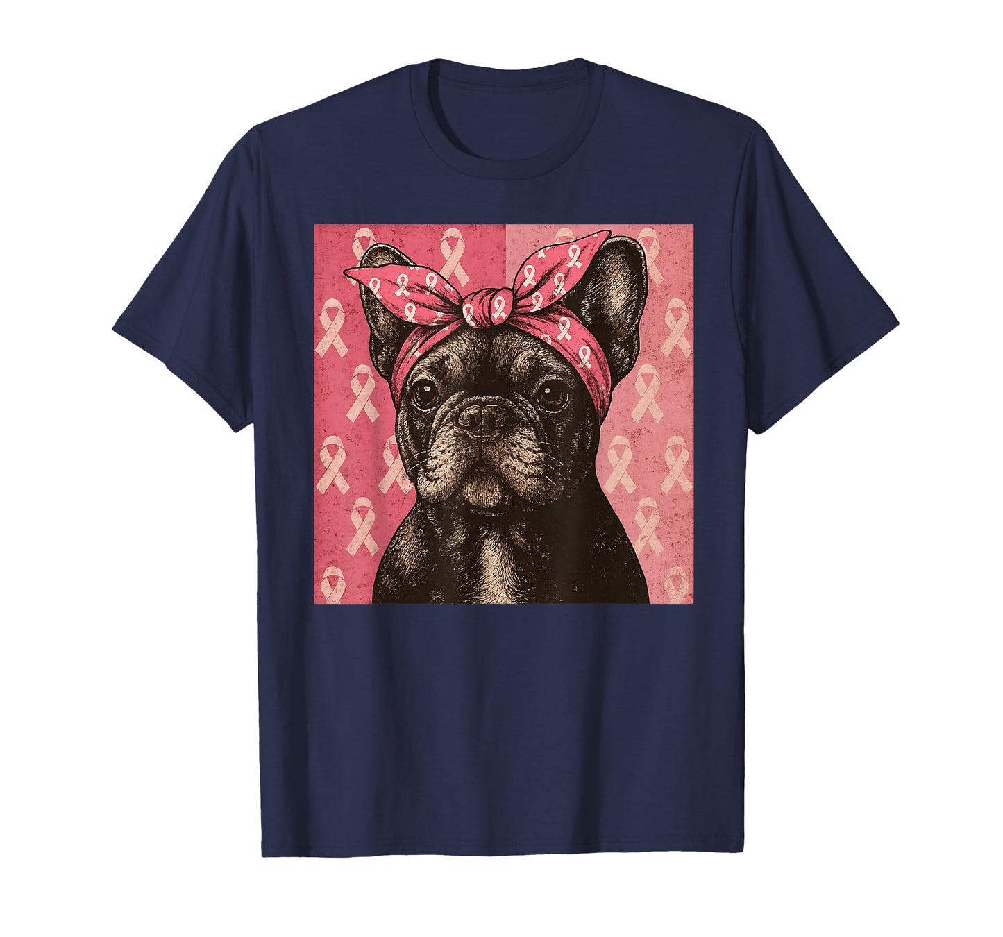 Pink Ribbon French Bulldog Breast Cancer Awareness T-Shirt