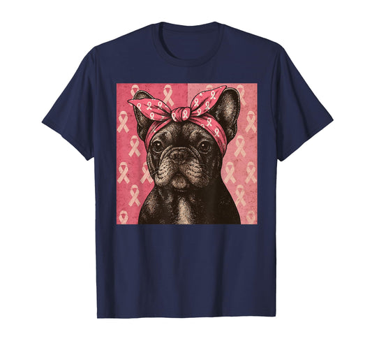 Pink Ribbon French Bulldog Breast Cancer Awareness T-Shirt