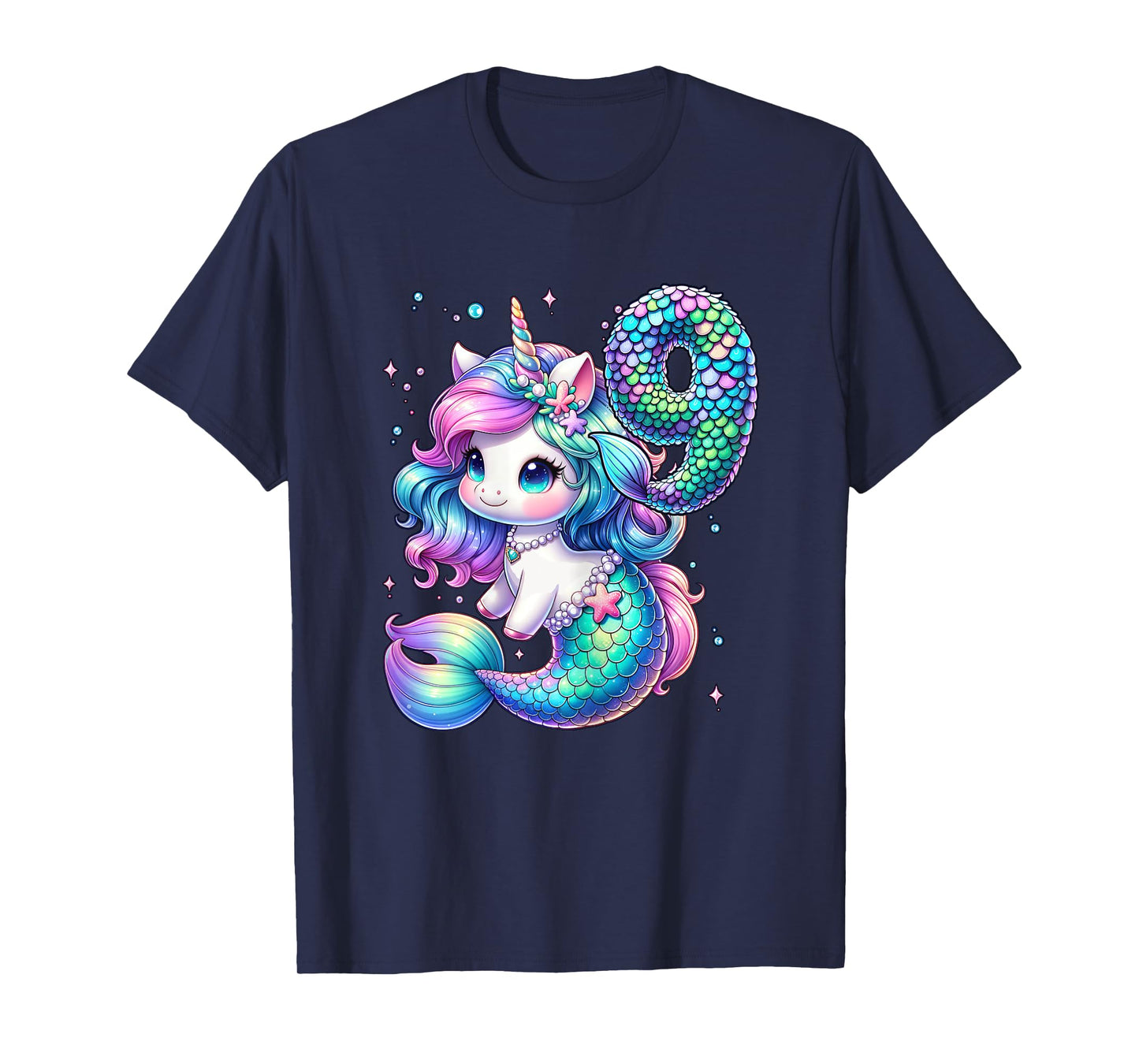 Unicorn Mermaid 9th Birthday 9 Year Old Party Girls Outfit T-Shirt