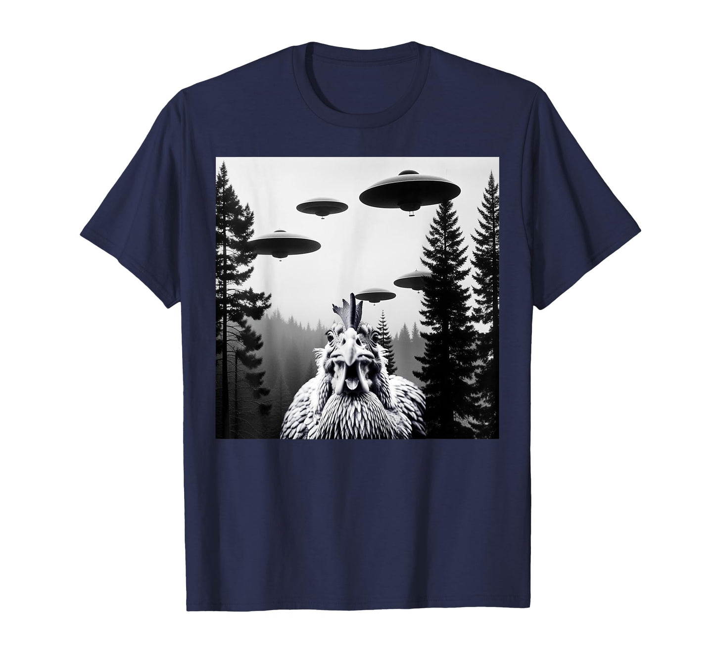 Funny Chicken With Alien UFO Spaceship. Chicken And Alien T-Shirt