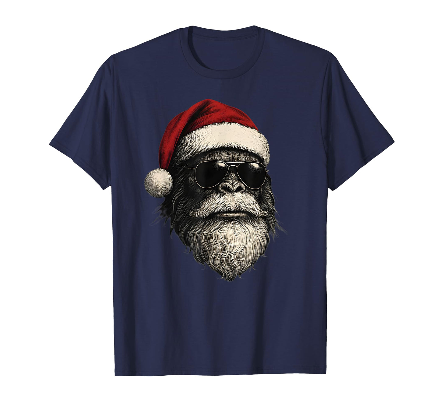 Bigfoot Face Sunglasses Santa Christmas Funny Xmas Sasquatch T-Shirt