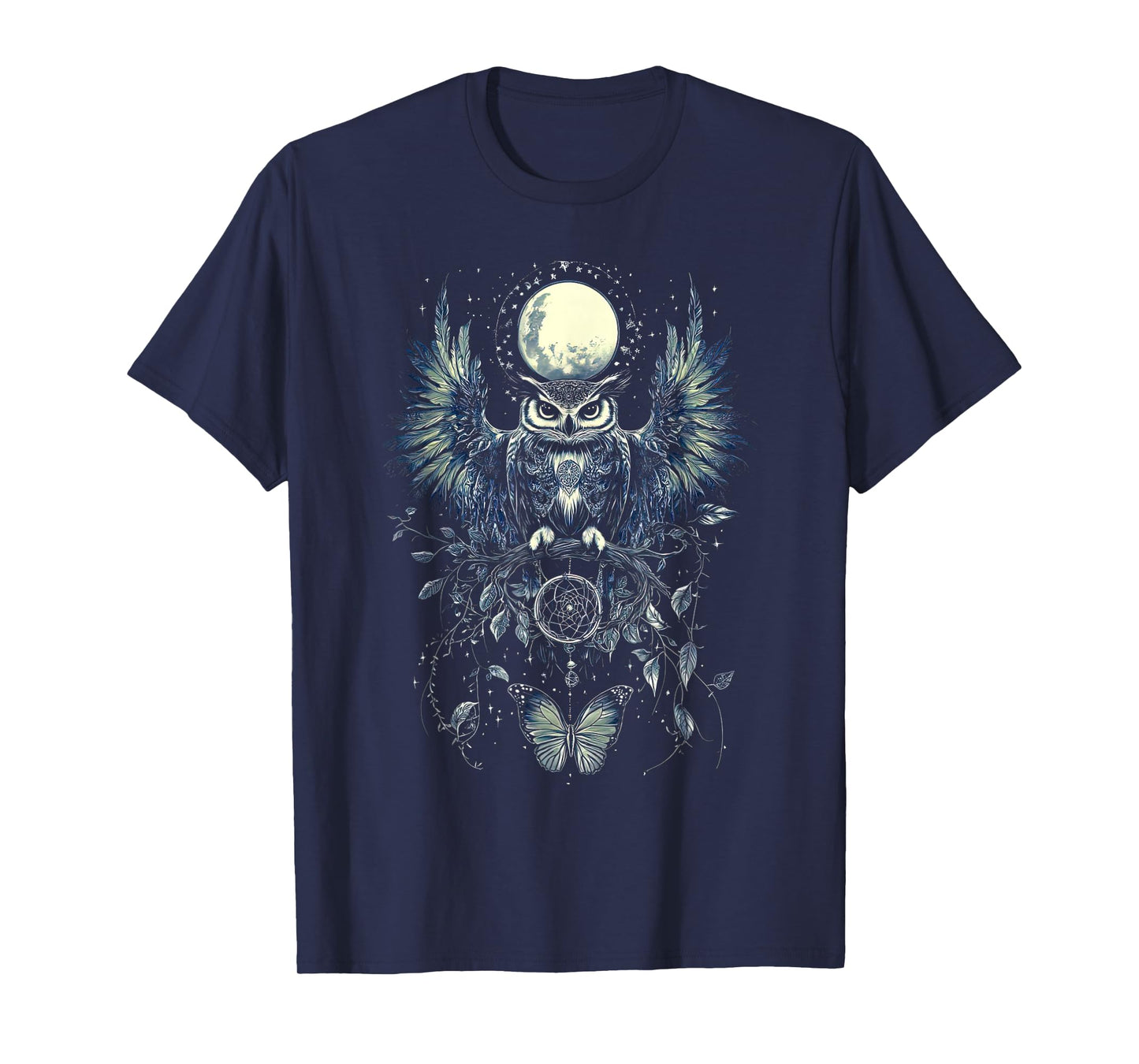 Mystical Owl Moon Celestial Butterfly Bird Art Animal Lover T-Shirt