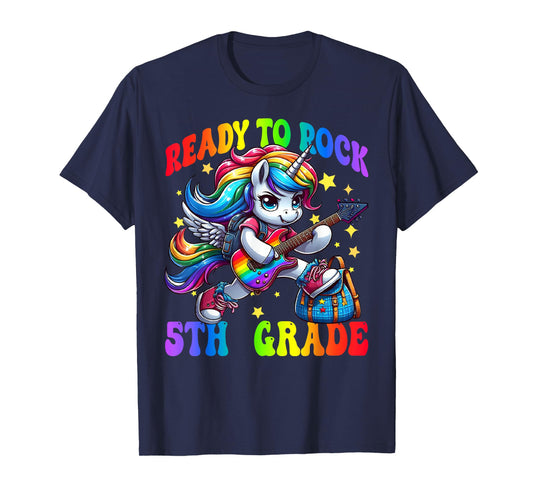 Unicorn Ready To Rock 5th Grade Back To School Rainbow T-Shirt