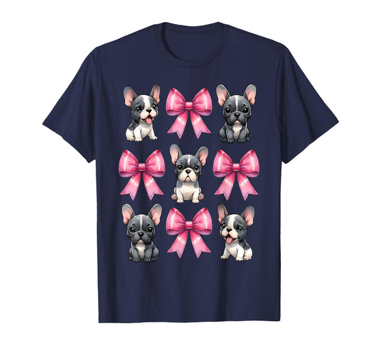 Coquette Bow French Bulldog Dog Frenchie Mom Pink Ribbon Mom T-Shirt