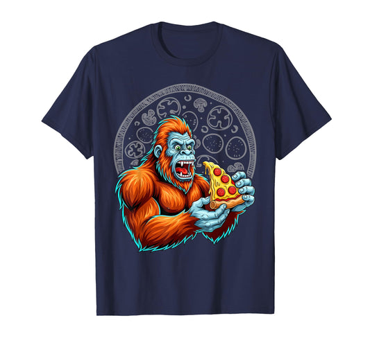 Bigfoot Eating Pizza Cute Sasquatch Funny T-Shirt