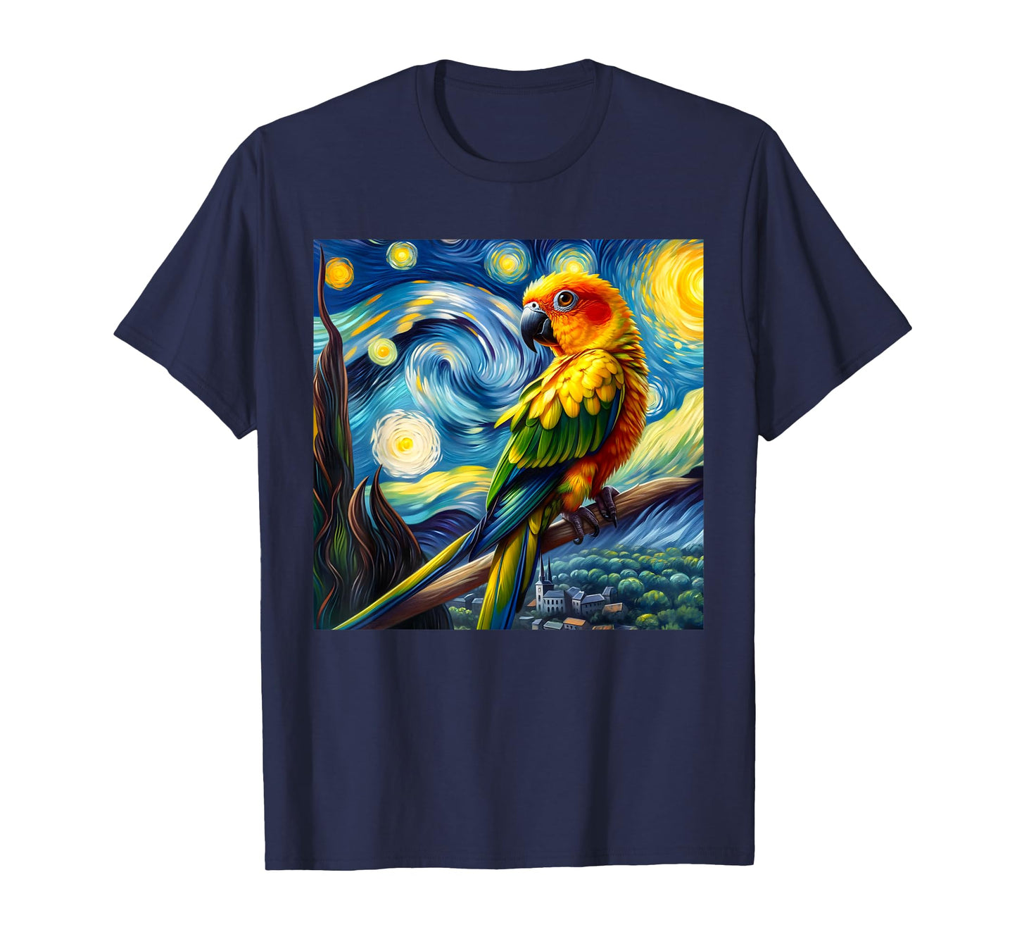 Sun Conure Mom Starry Night Sky Art Van Gogh Bird Parrot T-Shirt